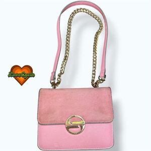 Women's Topshop Pink Faux Suede & Leather Chain Bag – Medium Size